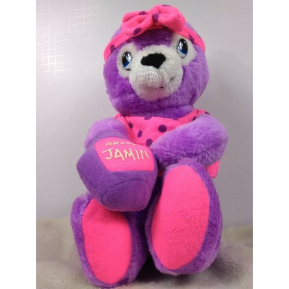 Nanco Plush Bear VTG 1990 Purple Pink Dot Bow Grape Jamin 11" Stuffed Animal Toy - Picture 6 of 8